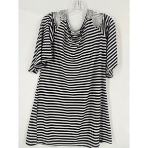 Harbor Drive Striped Cold Shoulder Tunic Top‎ Womens Size L Rhinestone Strap